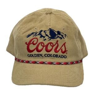Coors Banquet Hat Corduroy Snapback Golden Colorado Khaki Tan Vtg Style Rope Cap